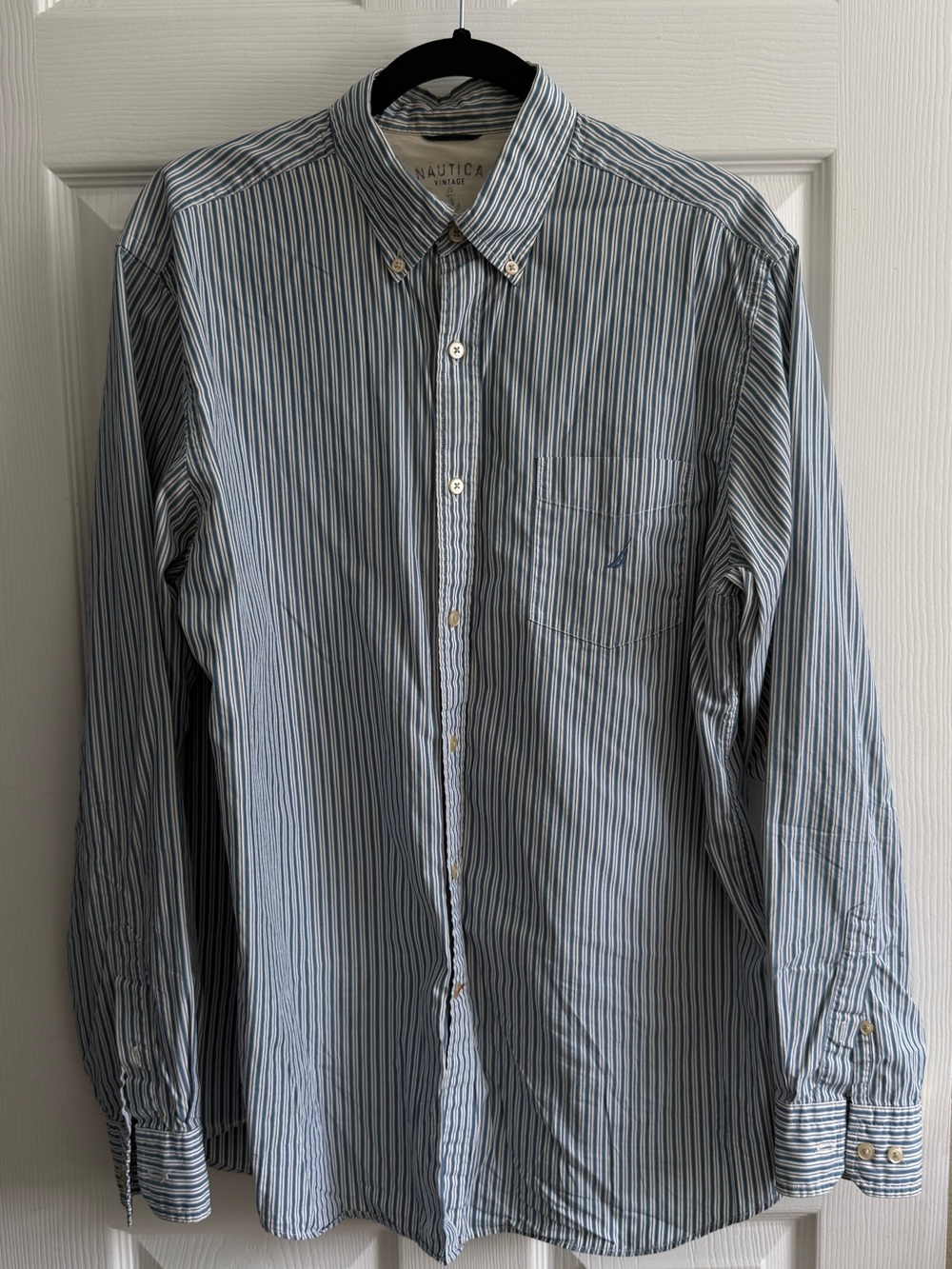 Nautica Striped Blue and White Button-Down Dress Shirt